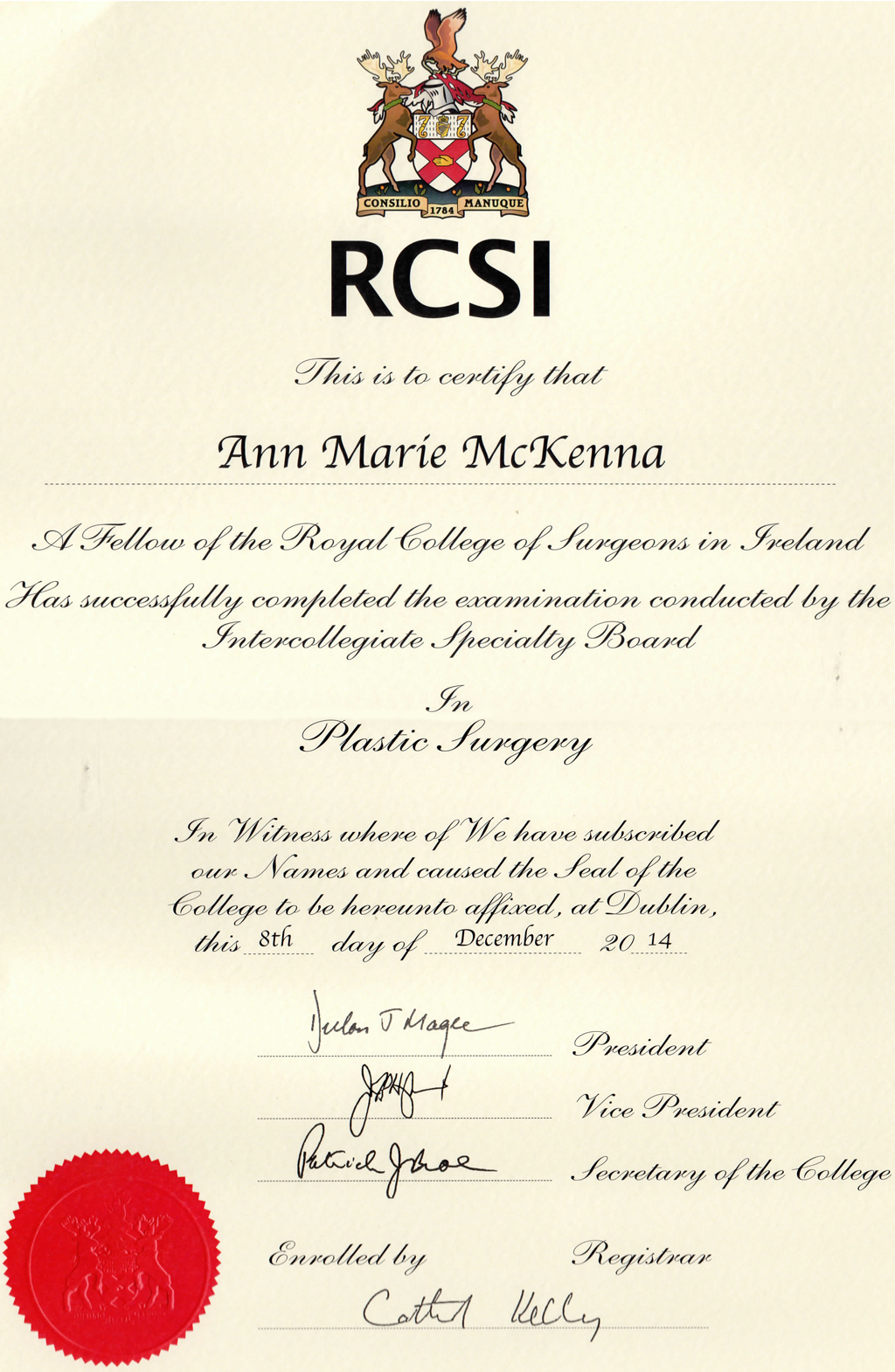 Fellowship of the Royal College of Surgeons Ireland Award