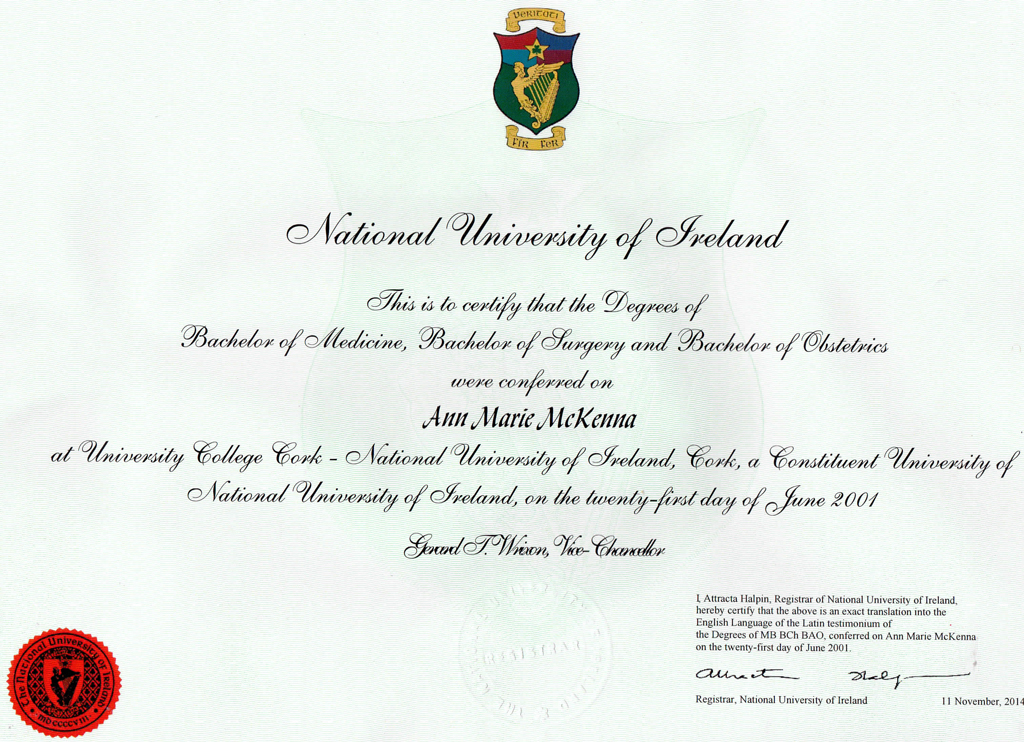 Ann McKenna Bachelor of Surgery and Obstetrics Degree