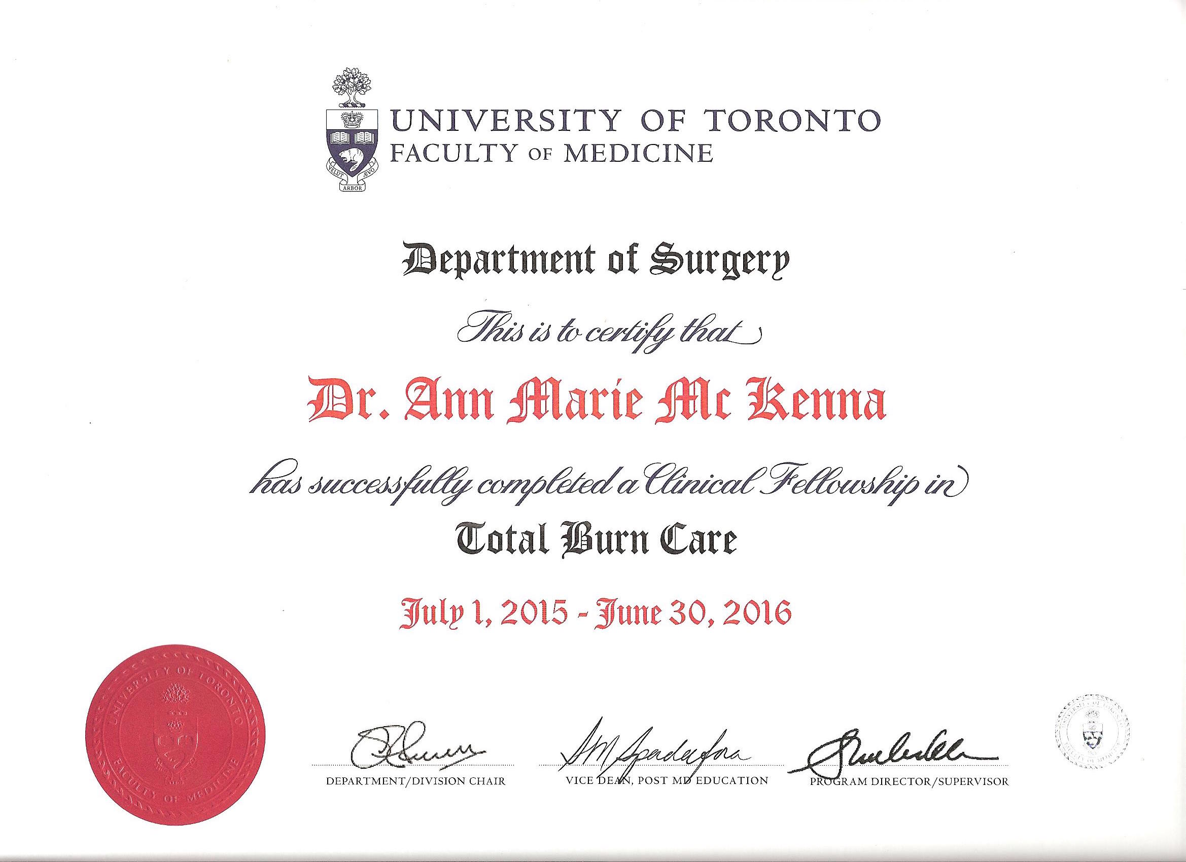 Ann McKenna Total Burn Care Degree